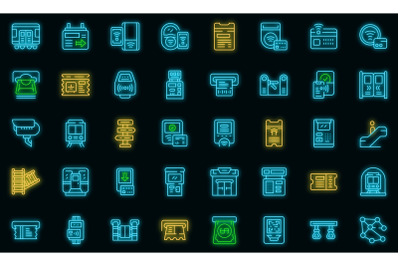 Subway ticket machine icon set neon vector