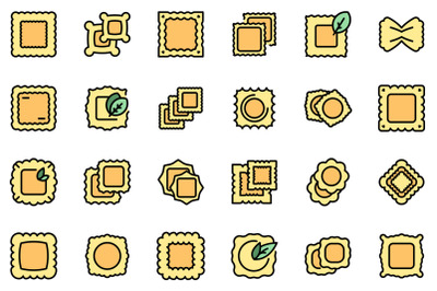 Ravioli icons set line color vector