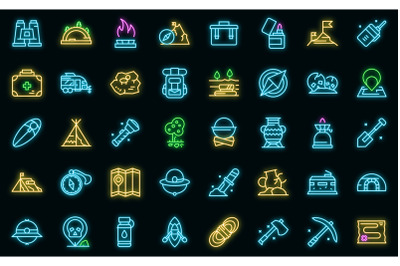 Expedition icon set neon vector