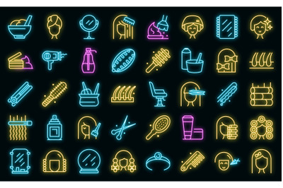 Coiffure icon set neon vector