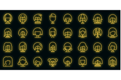 Wig icon set neon vector