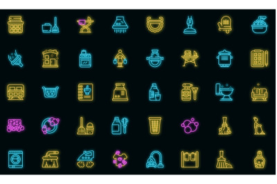 Housewife icon set neon vector