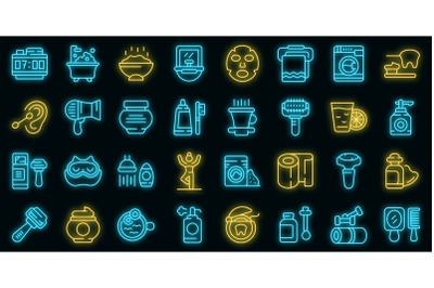 Morning treatments icons set vector neon