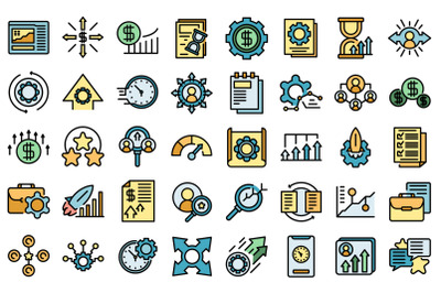 Performance management icons set line color vector