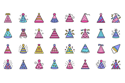 Party hats icons set line color vector