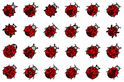 Insect ladybird icons set line color vector