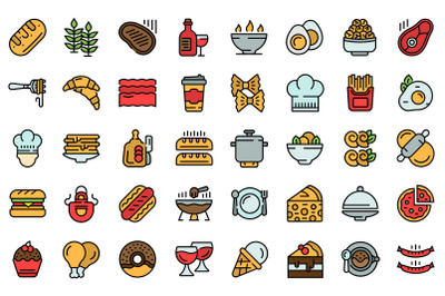 French cuisine icons set line color vector