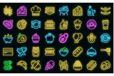 French cuisine icons set vector neon