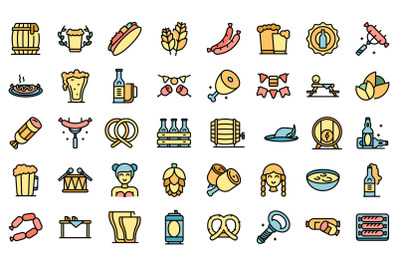 German cuisine icons set line color vector