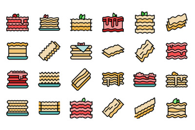 Lasagna icons set line color vector