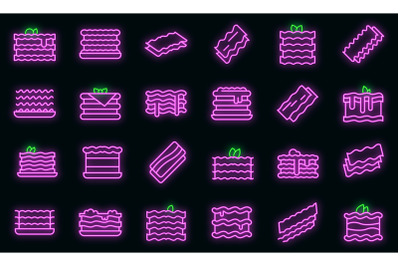 Lasagna icons set vector neon