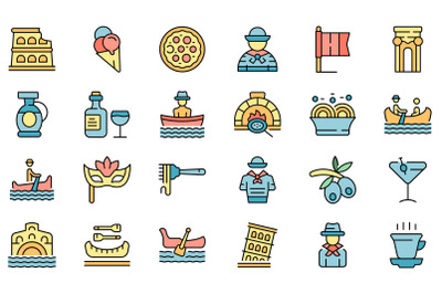 Gondolier icons set line color vector