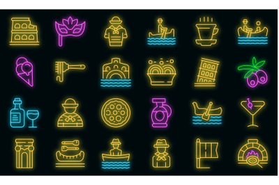 Gondolier icons set vector neon