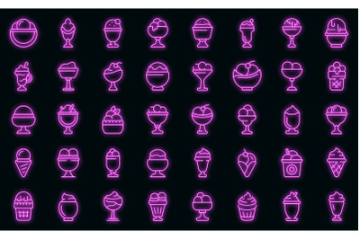 Gelato bowl icons set vector neon