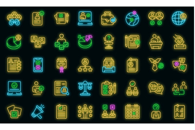 Candidate icons set vector neon