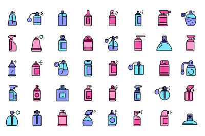 Spray bottle icons set line color vector