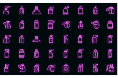 Spray bottle icons set vector neon