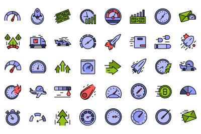 Velocity icons set line color vector