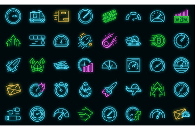 Velocity icons set vector neon