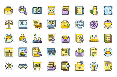 Seeking job icons set line color vector