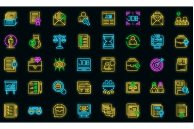 Seeking job icons set vector neon