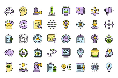 Insight icons set line color vector