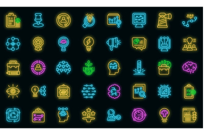 Insight icons set vector neon