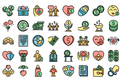 Child support icons set line color vector