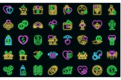 Child support icons set vector neon