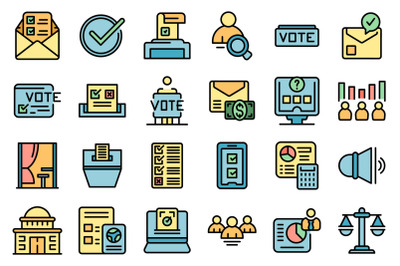 Polling booth icons set line color vector