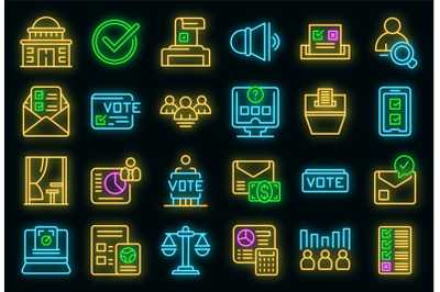 Polling booth icons set vector neon