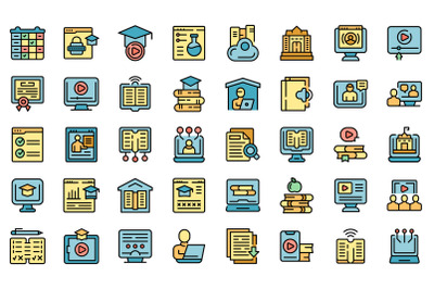 Home schooling icons set line color vector