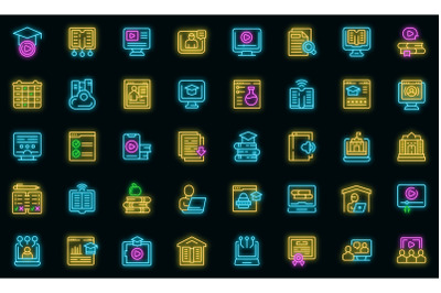 Home schooling icons set vector neon