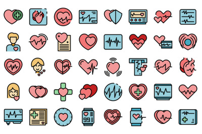 Palpitating icons set line color vector