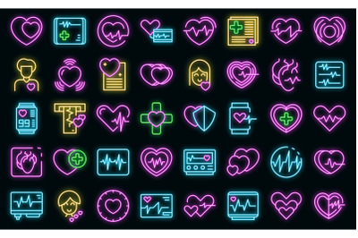 Palpitating icons set vector neon