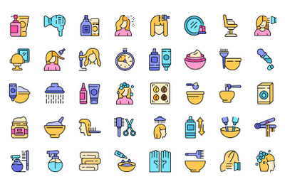 Hair colouring icons set line color vector