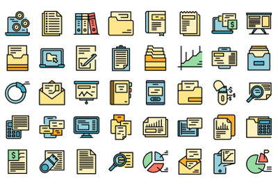 Record keeping icons set line color vector