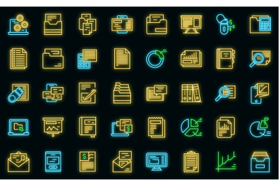 Record keeping icons set vector neon