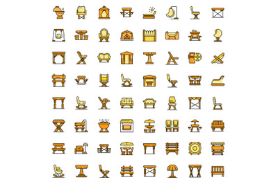 Outdoor furniture icons set line color vector