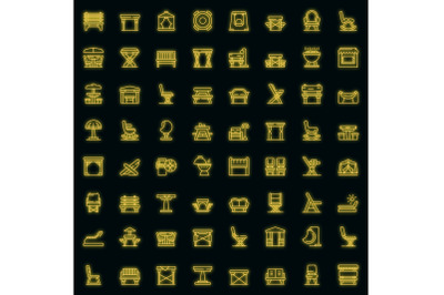 Outdoor furniture icons set vector neon