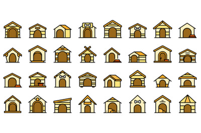 Dog kennel icons set line color vector