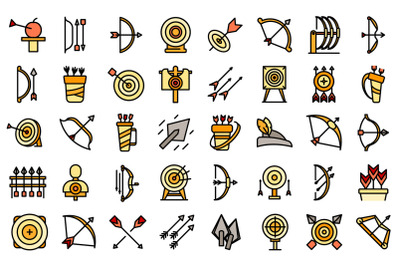 Archery competition icons set line color vector