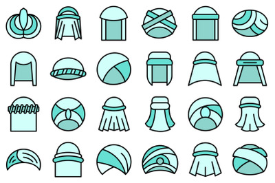 Arabic turban icons set line color vector