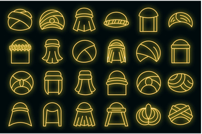 Arabic turban icons set vector neon