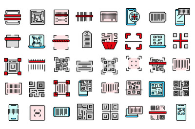 Code scanning icons set line color vector