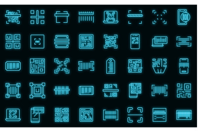 Code scanning icons set vector neon