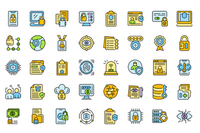 Privacy Policy icons set line color vector