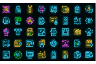 Privacy Policy icons set vector neon