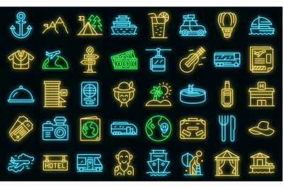 Retirement travel icons set vector neon