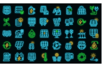 Solar panels icons set vector neon